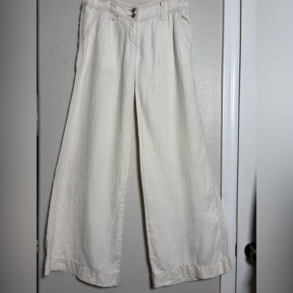 Sitwell 100% Linen Wide-Leg Cream Pants. 32in Inseam. Front/Back Pockets. Size 6 - Picture 1 of 12